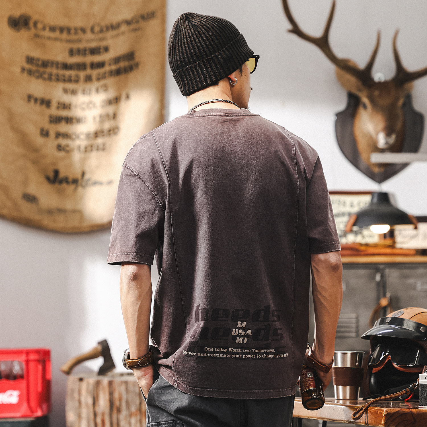 美式復古重磅T恤男士短袖夏季2025新款潮牌水洗做舊寬鬆上衣