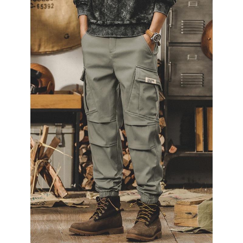 冬季加絨加厚褲子男潮牌束腳褲2023新款男士秋冬褲子寬鬆休閒褲男