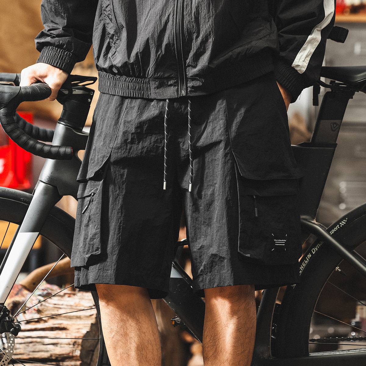 戶外機能速幹運動綠色工裝短褲男夏季薄款寬鬆大碼潮牌休閒五分褲