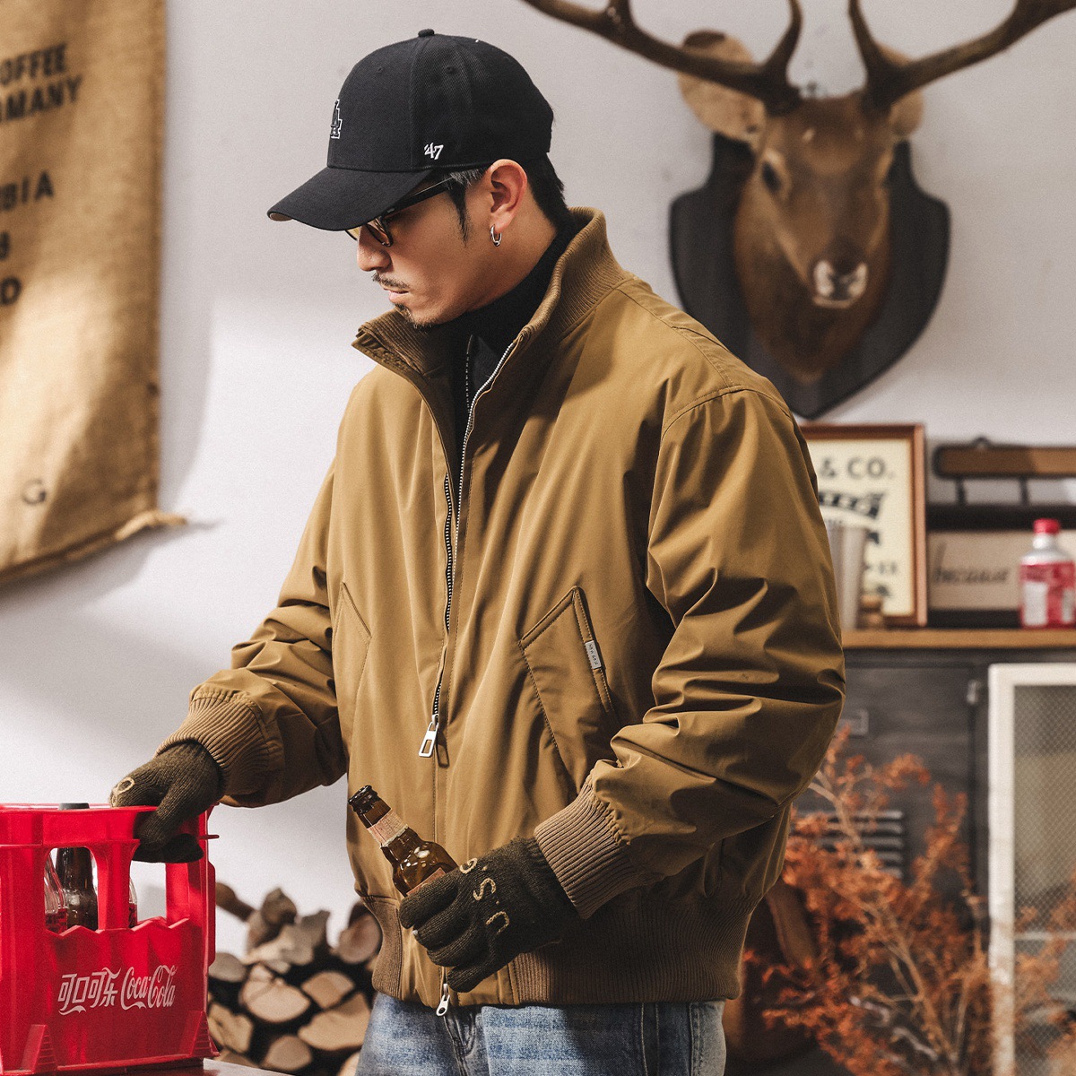 美式復古90白鴨絨短款羽絨服男冬季加厚保暖寬鬆工裝飛行夾克外套