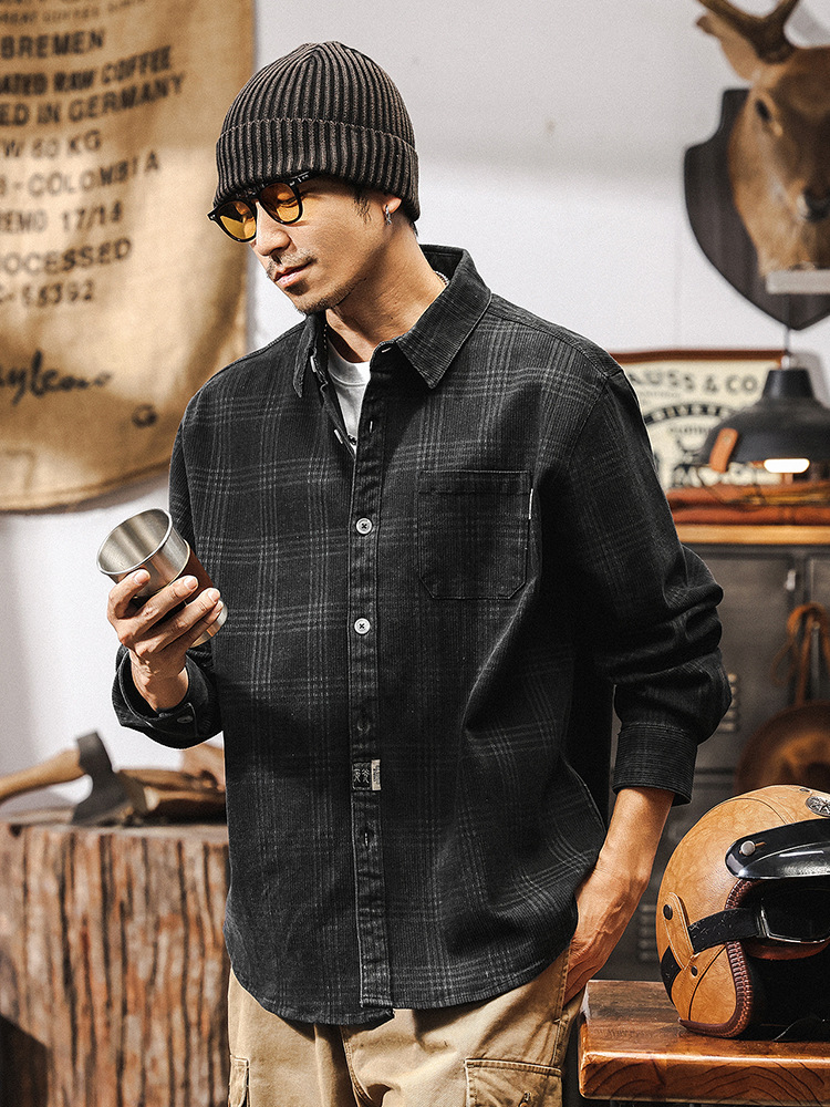 美式復古重磅格子襯衫男外套春季寬鬆大碼2025新款休閒夾克衫襯衣