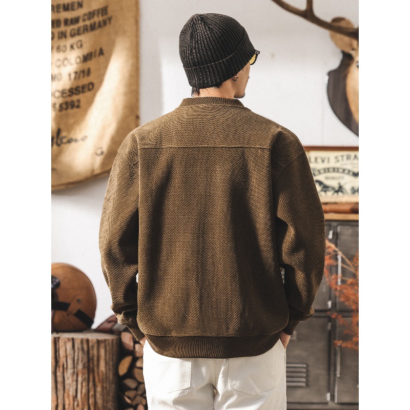 美式覆古歐棉絨重磅開衫衛衣男秋季新款潮流提花棒球服外套男春秋