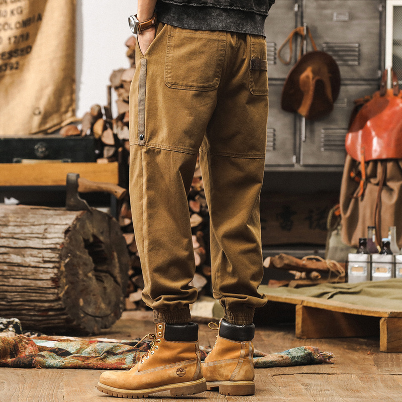 美拉德復古工裝褲子男春季2025新款束腳褲美式潮牌寬鬆男士休閒褲