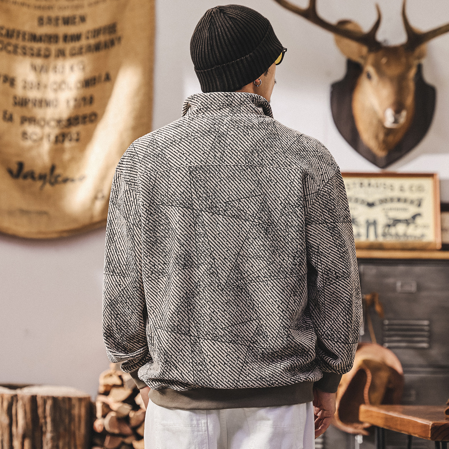 美式復古330g重磅半拉鏈男士衛衣春秋2025新款潮流提花寬鬆上衣男