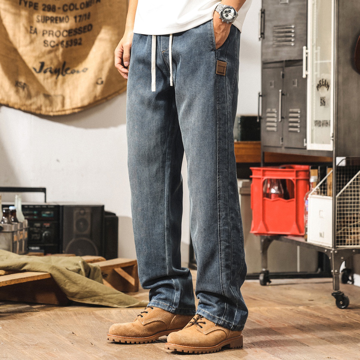 萊賽爾天絲薄款褲子男夏季新款寬鬆直筒美式牛仔褲潮牌男士休閒褲