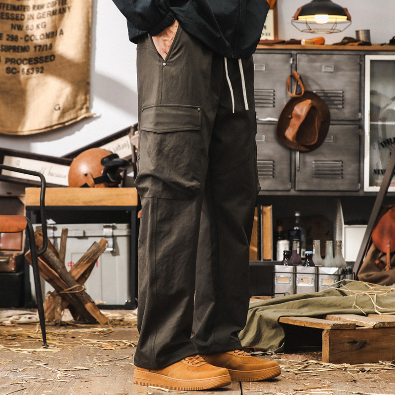美式復古工裝褲子男秋季寬鬆潮流彎刀褲2024新款男士直筒休閒長褲