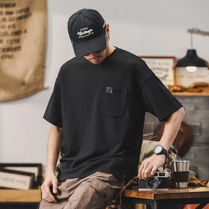 280g重磅T恤男短袖夏季男士寬鬆潮牌華夫格高級感男裝半袖體恤男