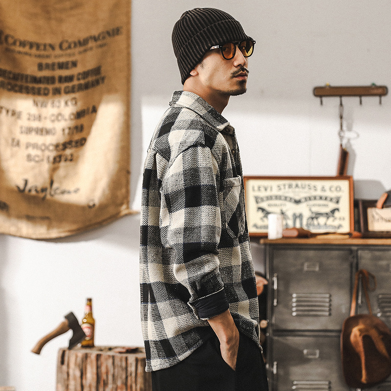 美式復古580g重磅色織格子襯衫外套男春秋2025新款潮流休閒襯衣男