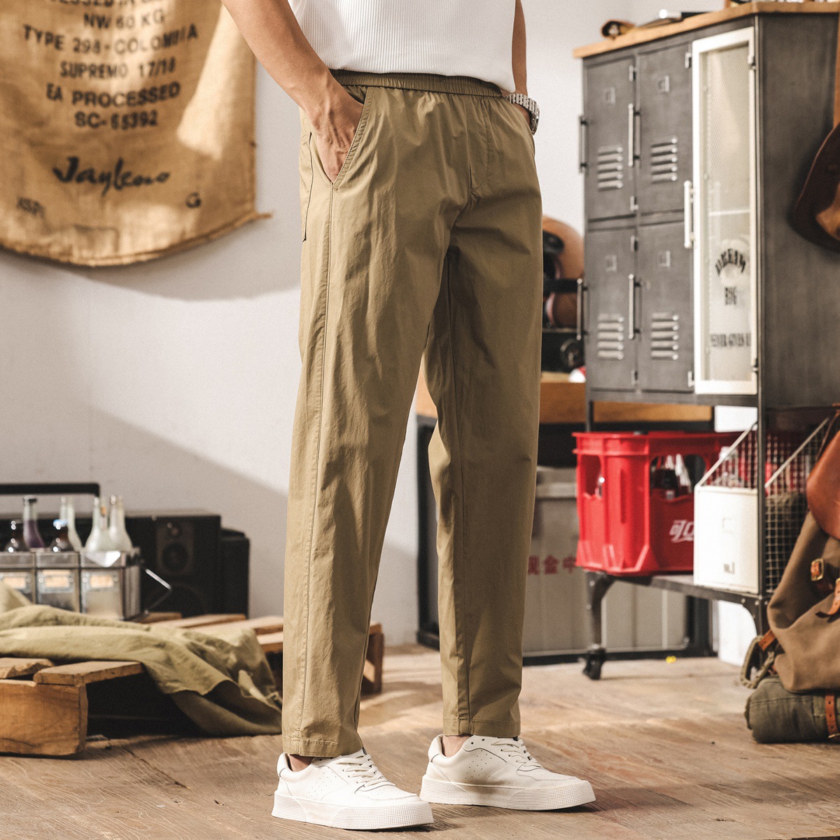 夏季薄款涼感冰絲褲子男2025新款潮牌簡約美式長褲寬鬆男士休閒褲