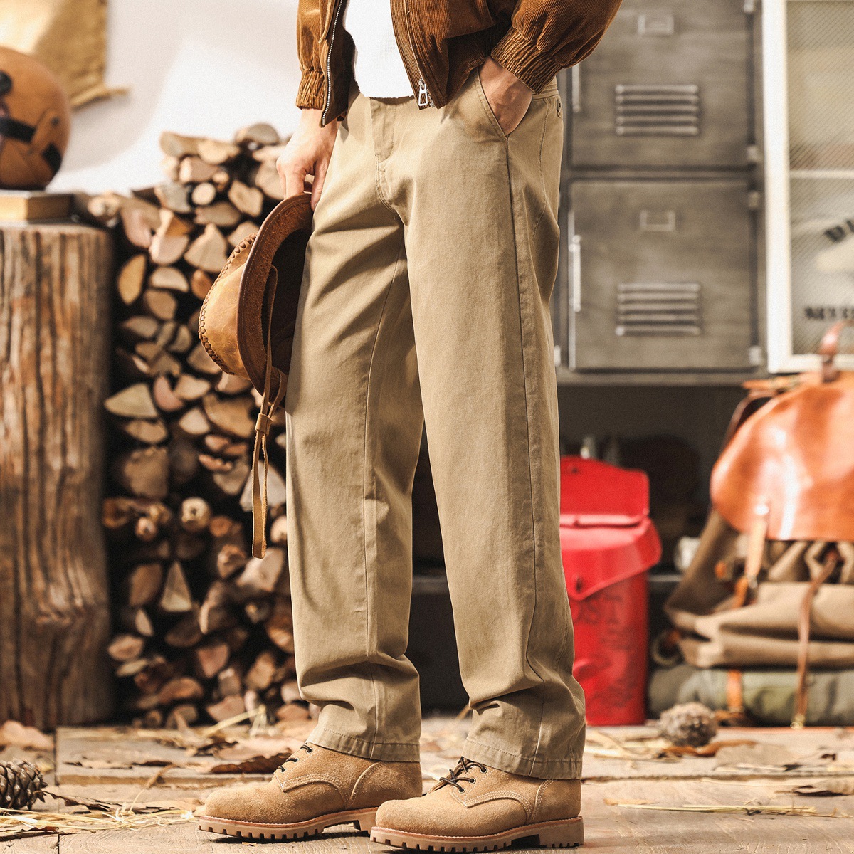 美式復古工裝褲男秋季2025新款寬鬆直筒長褲子簡約水洗男士休閒褲
