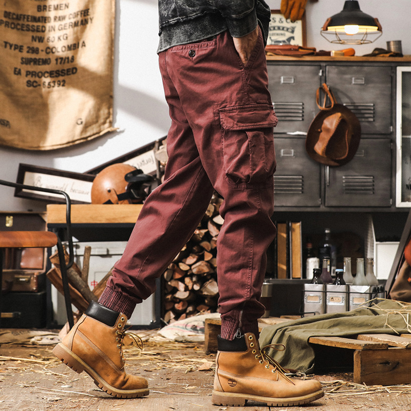 美式復古工裝褲子男秋季戶外機能戰術休閒褲男潮牌寬鬆男士束腳褲
