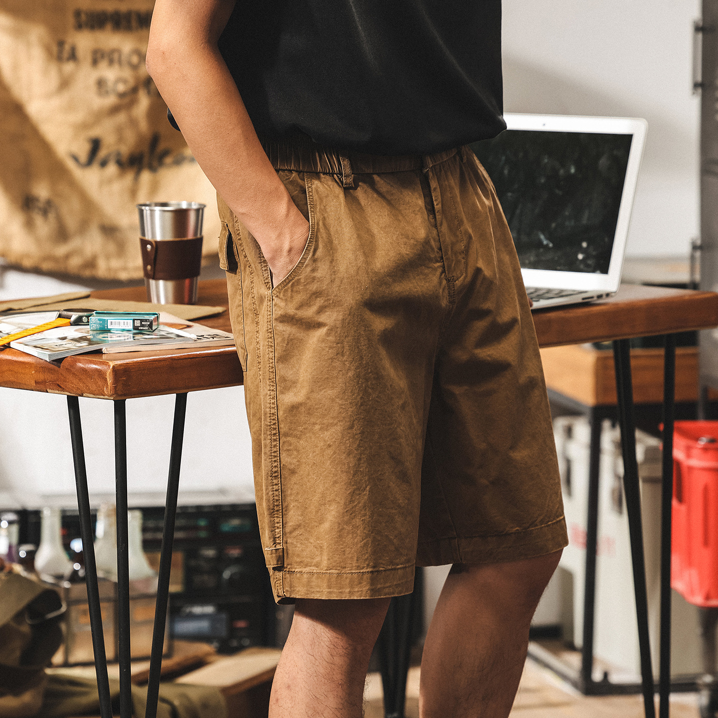 美式復古水洗工裝短褲男夏季新款潮牌中褲寬鬆大碼休閒五分褲子男