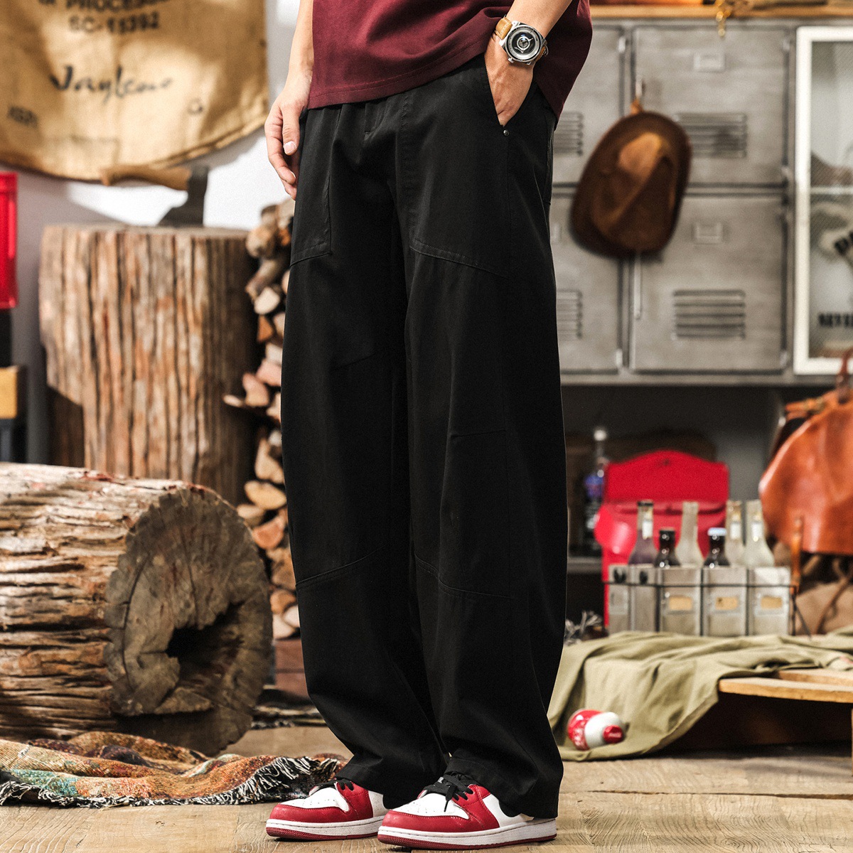 萊賽爾天絲薄款鬆弛感男褲子夏季寬鬆直筒闊腿褲男士垂感休閒長褲