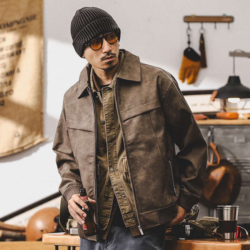 杰雷諾美式復古皮衣外套男秋季寬鬆機車服潮牌硬漢痞帥工裝皮夾克