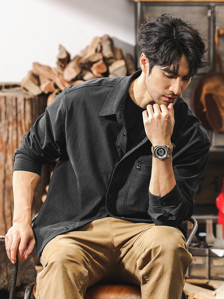 美式復古春季襯衫男長袖寬鬆休閒2025新款潮牌重磅水洗休閒外套男