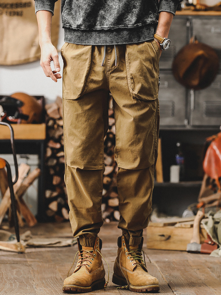 美式重磅復古工裝褲子男春季潮牌寬鬆直筒休閒褲男束腳獵裝戰術褲