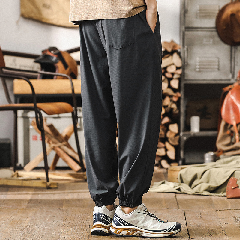 美式冰絲男士夏季薄款褲子男2024新款戶外速乾褲潮牌寬鬆休閒褲男