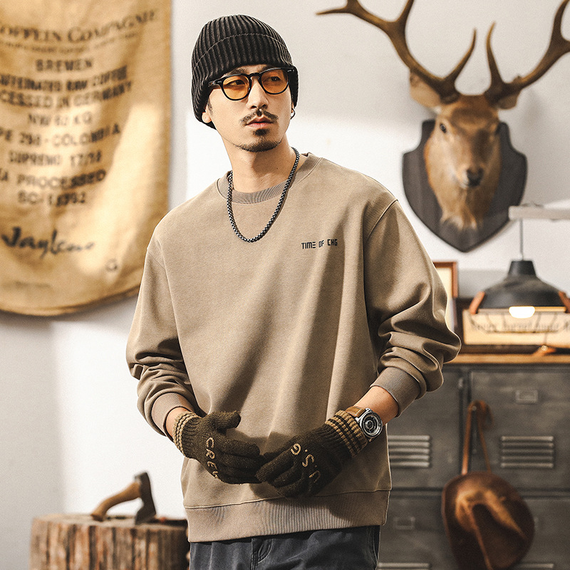 美式復古350g重磅衛衣男秋季新款潮牌雲霧炒洗做舊寬鬆休閒上衣男