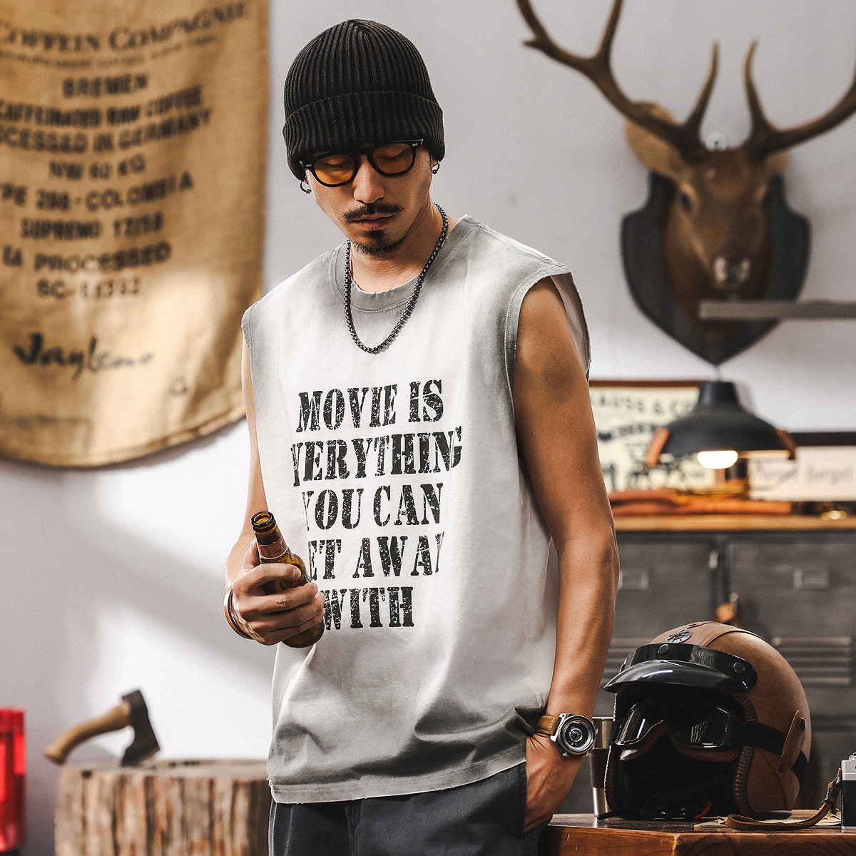 美式復古水洗運動健身坎肩背心男夏季2025新款潮流寬鬆無袖T恤男