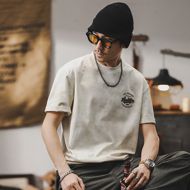 美式重磅T恤男2024新款潮流印花短袖男夏季涼感寬鬆休閒上衣男款