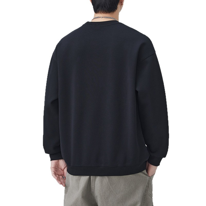 日系復古秋季新款男士拼接設計長袖衛衣寬鬆百搭潮圓領休閒純色T