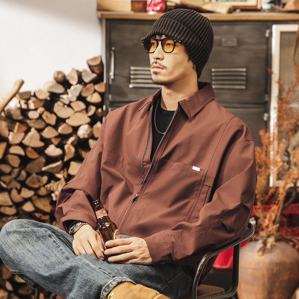 美式復古工裝行政夾克男秋春2025新款通勤寬鬆休閒飛行員外套男款