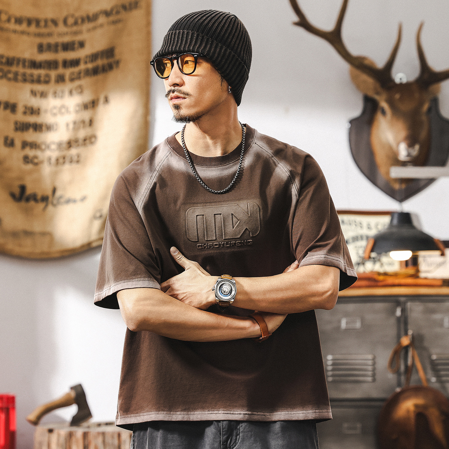 美拉德復古酵素水洗重磅T恤男短袖夏季美式潮牌寬鬆休閒上衣T男裝