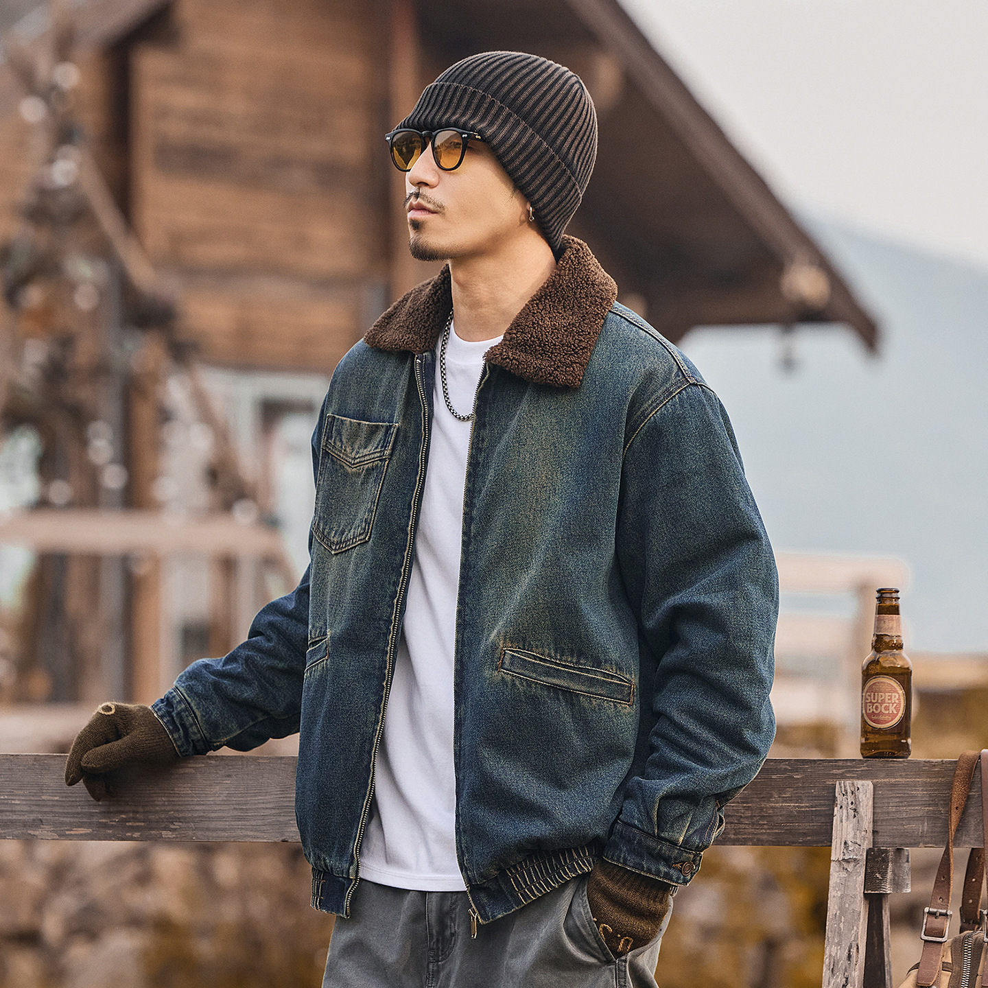 美式復古重磅羊羔絨加厚牛仔棉服男士棉衣冬季保暖棉襖工裝外套男