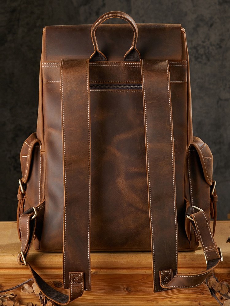 手工復古牛皮雙肩包男背包個性潮牌真皮男士學生潮流旅行休閒書包