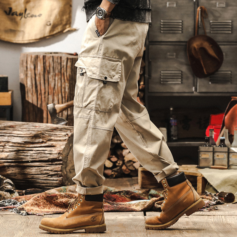 美拉德復古潮流彈力工裝褲男春季2025新款美式戶外寬鬆直筒休閒褲