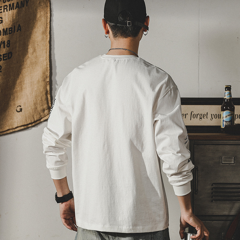 美式重磅T恤男長袖秋季潮牌ins寬鬆尺碼上衣山系男裝潮