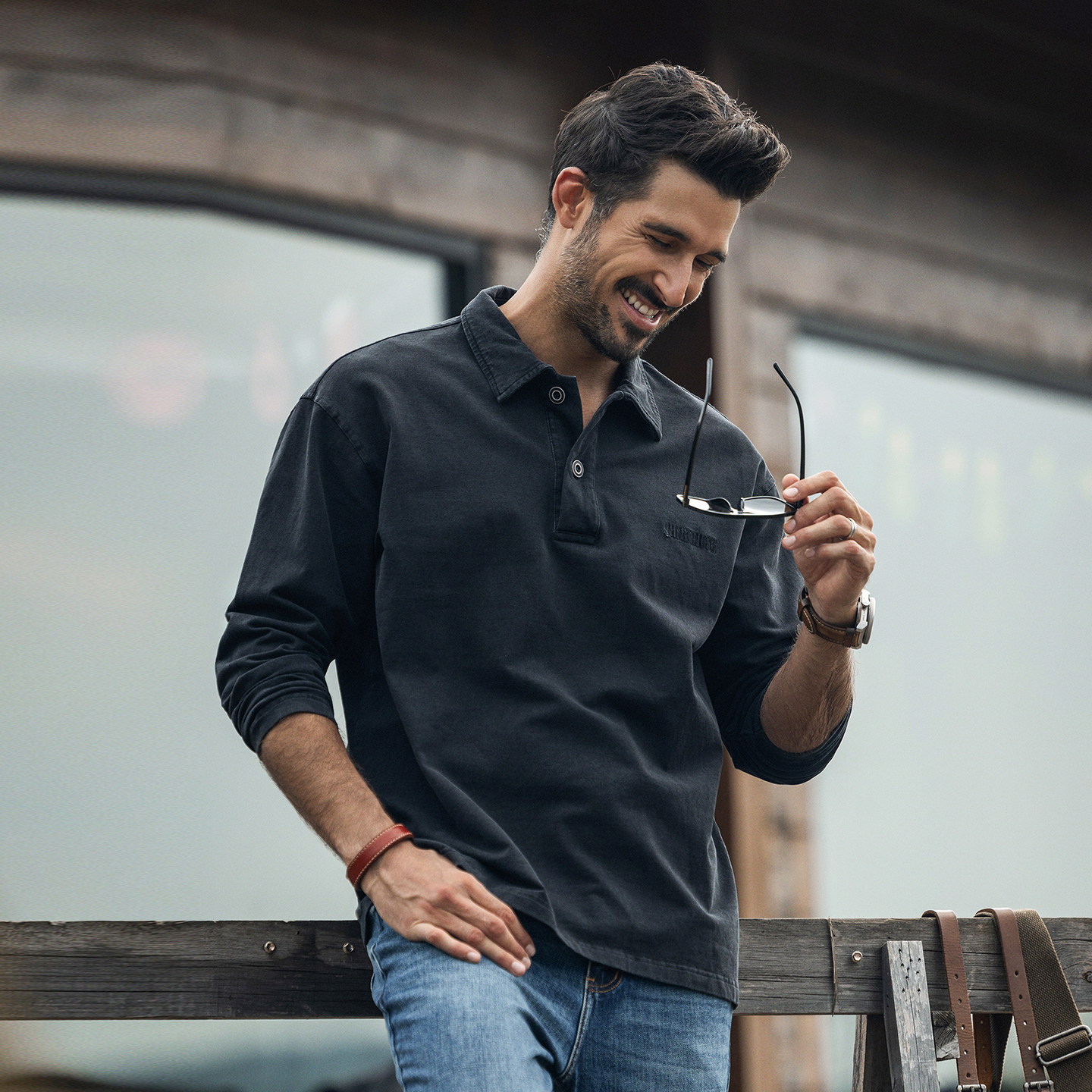 美式重磅復古Polo衫男2026新款寬鬆廓形硬漢水洗長袖T恤男士春季