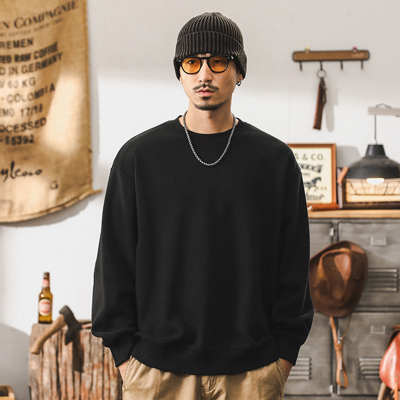 美式復古360g重磅衛衣男秋冬款潮牌寬鬆簡約男士痞帥棗紅色上衣男