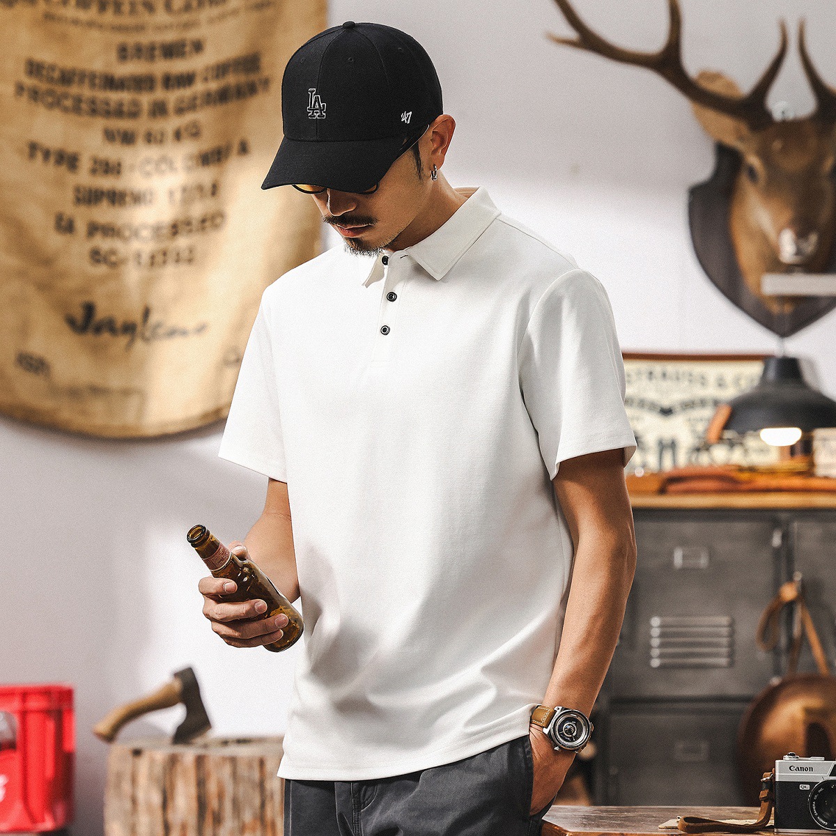 索羅娜冰氧棉夏季T恤男涼感速乾短袖男款潮牌紫色涼感男士POLO衫