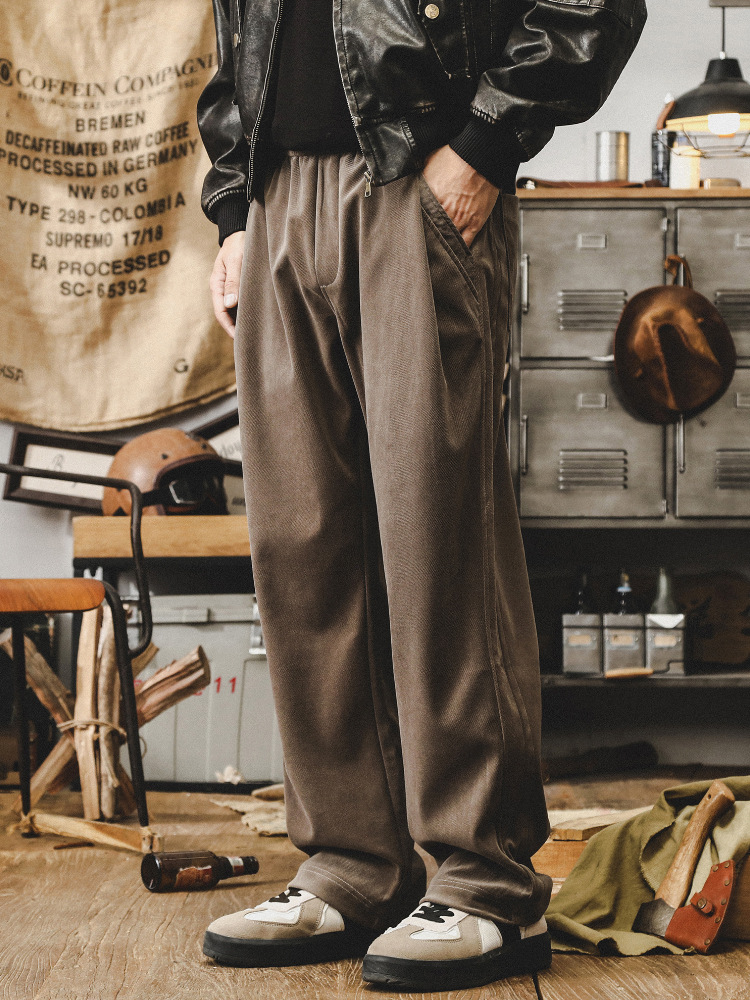 美式複古雪尼爾褲子男直筒寬松秋季潮牌垂感重磅衛褲男士休閑長褲
