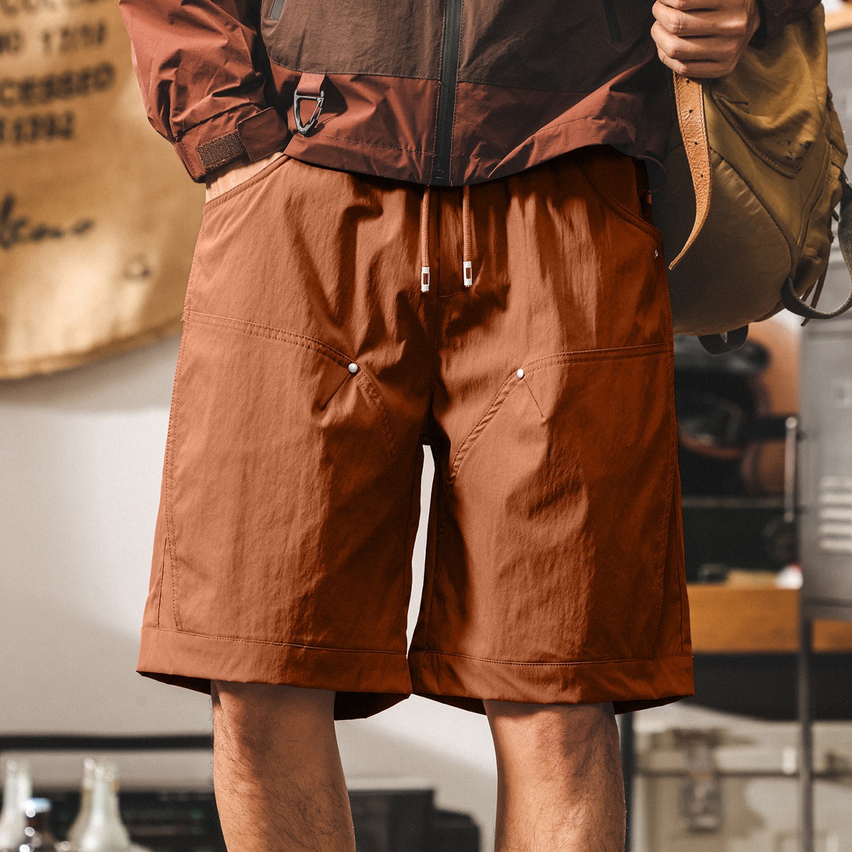 美式復古卡其色工裝短褲男夏季新款戶外速幹五分褲寬鬆潮牌中褲子