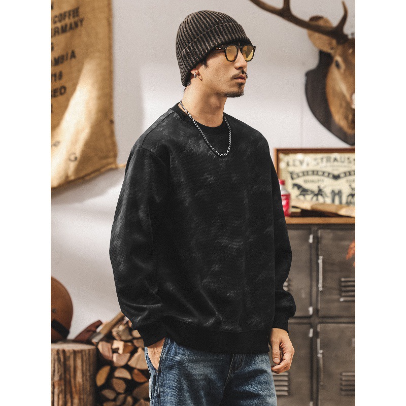 美式復古刷染重磅衛衣男春秋潮牌2025新款潮流長袖t恤男寬鬆上衣