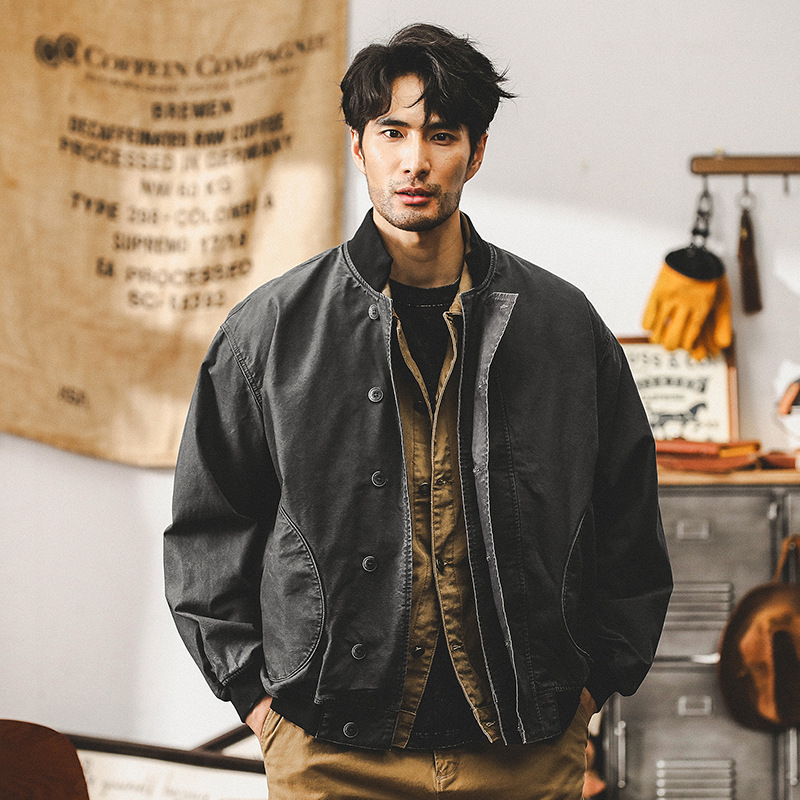 美式工裝外套男春秋阿美咔嘰復古水手甲板服寬鬆潮牌教練獵裝夾克