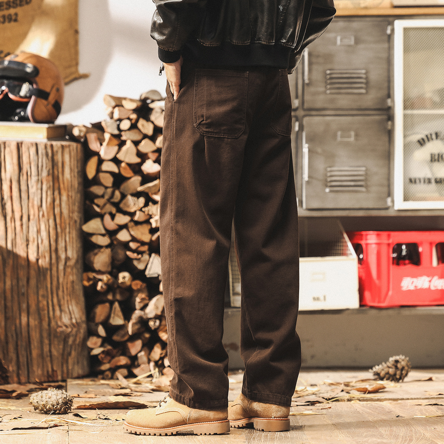 美式復古咖色工裝褲子男寬鬆直筒男褲秋季2025新款潮牌男士休閒褲