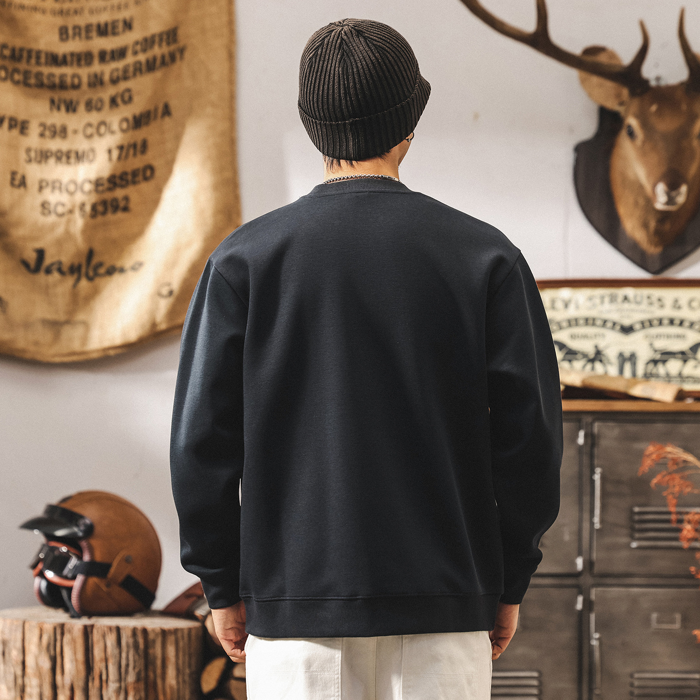 美式復古圓領衛衣男春秋2025新款寬鬆大碼重磅簡約百搭休閒上衣男