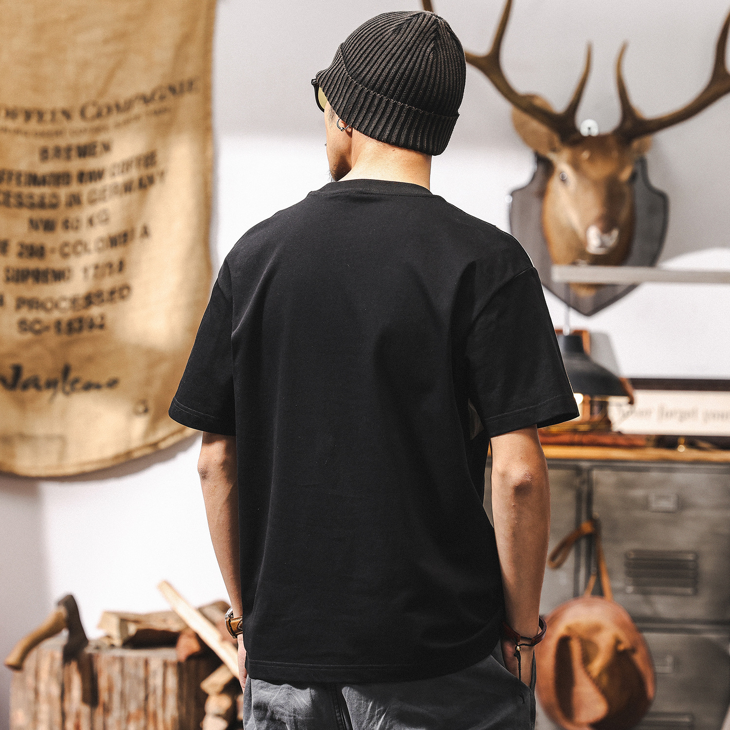 美式潮牌拼接撞色肌理感T恤男夏季短袖時尚潮流寬鬆半袖男士上衣