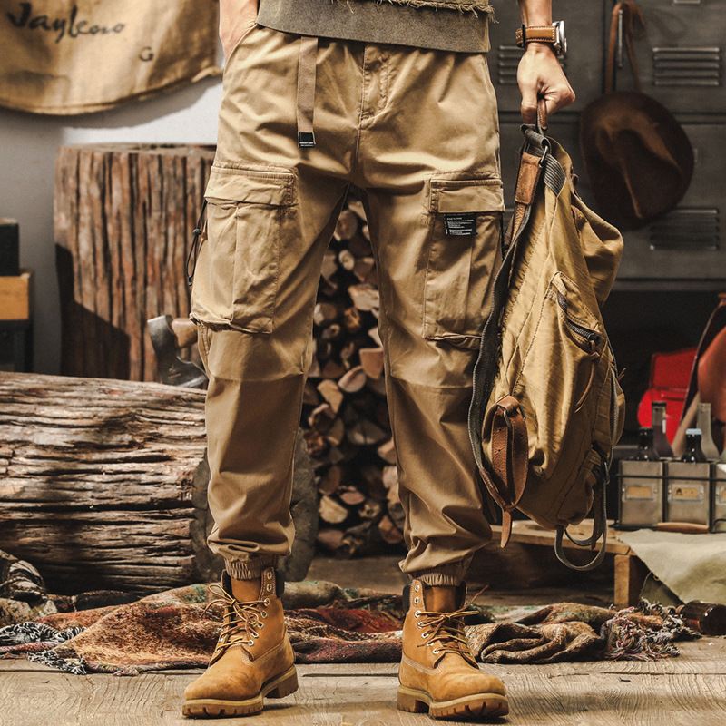 傑雷諾美式復古春季工裝褲子男寬鬆束腳潮牌春秋款水洗男士休閒褲