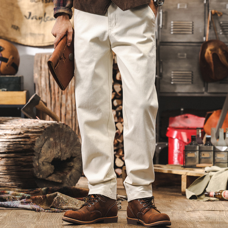 美式復古米白色工裝褲子男春季2025新款直筒長褲潮牌寬鬆休閒長褲