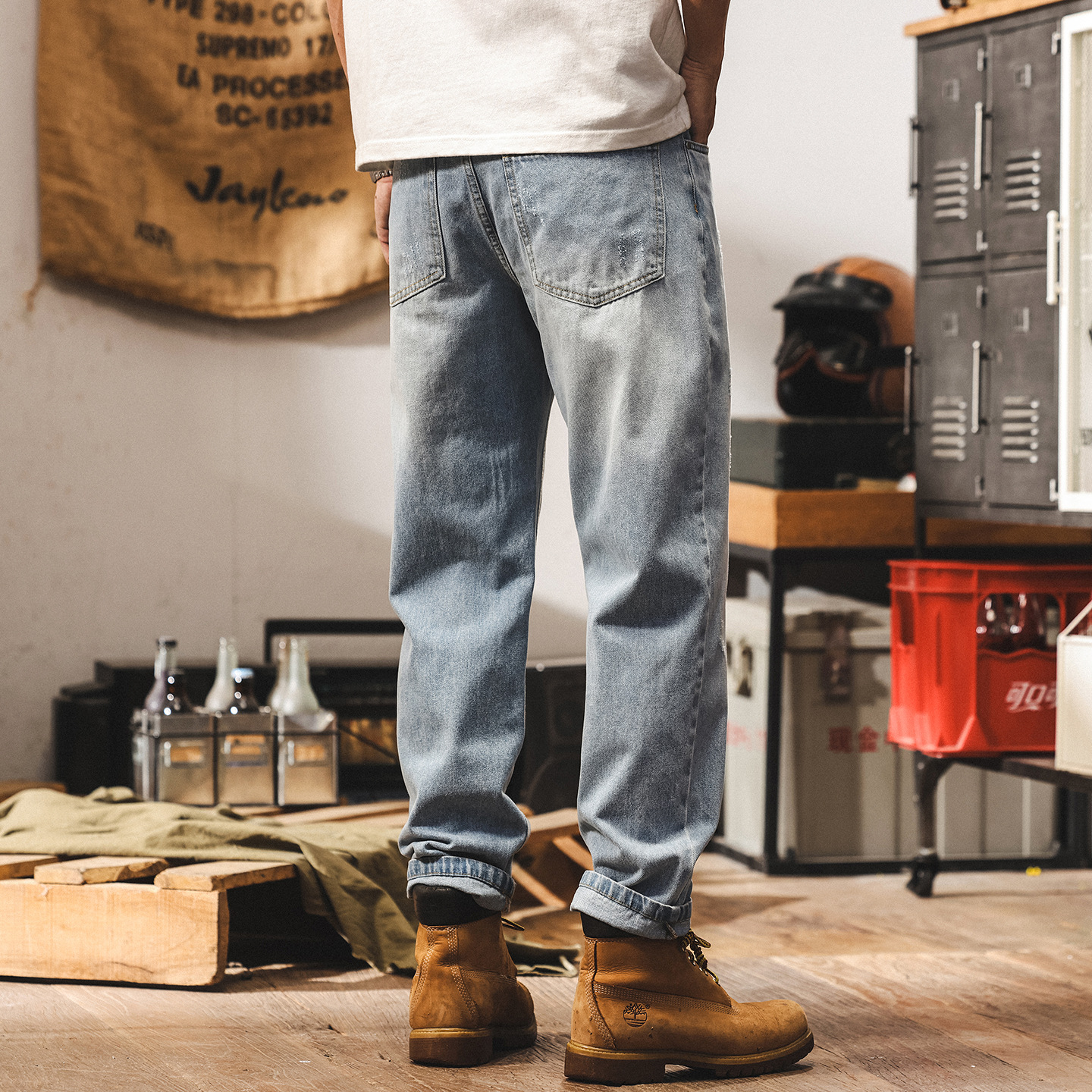 淺藍色牛仔褲男款秋季直筒2025新款潮牌男士休閒褲寬鬆美式長褲男