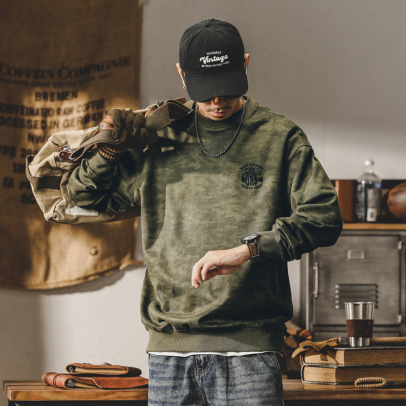 杰雷諾美式380g重磅迷彩麂皮絨衛衣男秋冬款寬鬆大碼打底衫上衣男