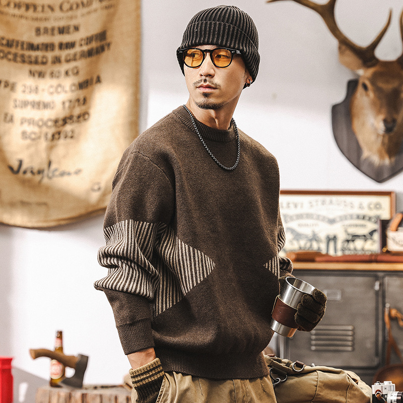 美式復古698g重磅毛衣男冬季加厚寬鬆慵懶風針織衫男士內搭秋冬款
