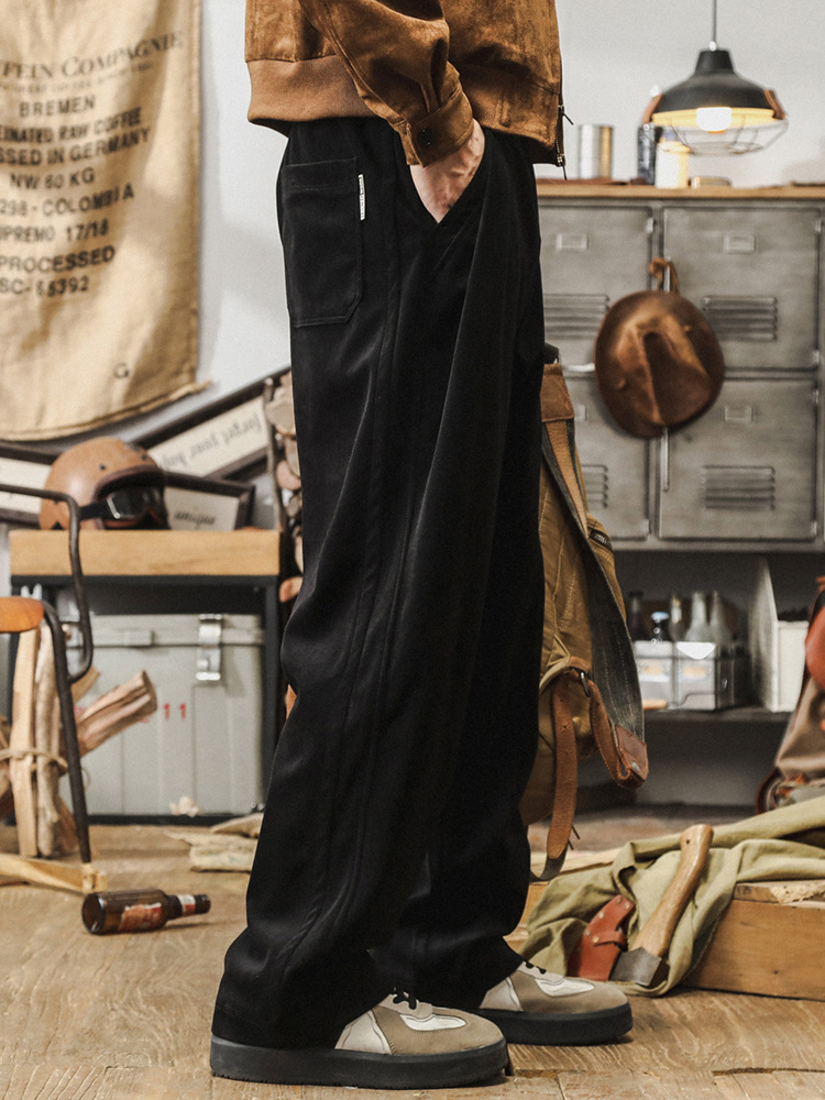 美式復古雪尼爾褲子男秋冬款潮牌寬鬆休閒直筒加厚重磅衛褲男秋季