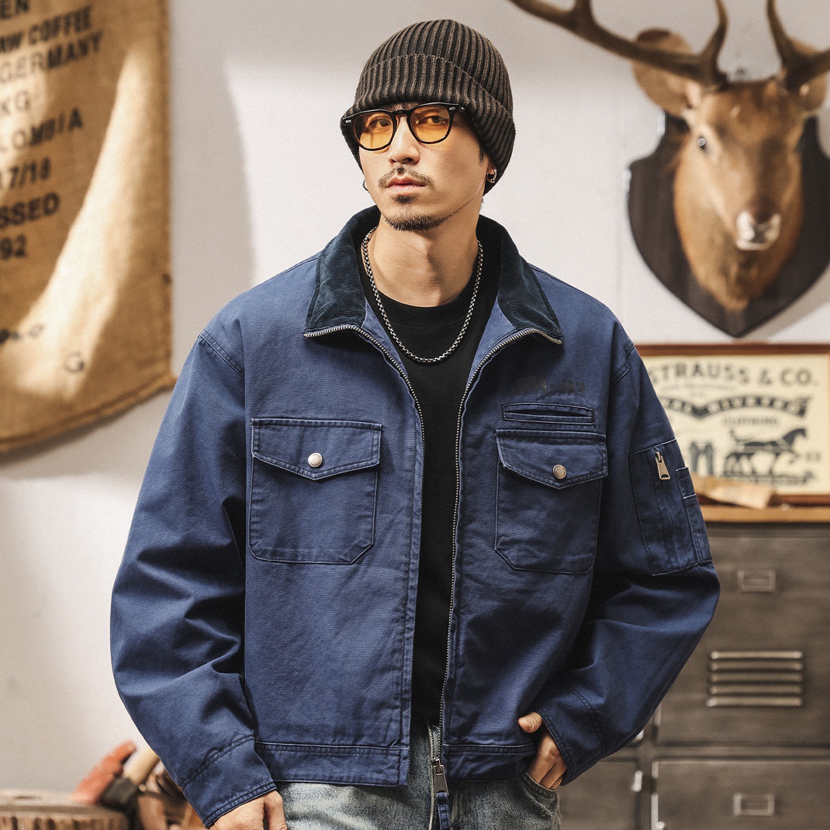 美式復古底特律夾克男士潮牌秋季重磅水洗寬鬆短款工裝外套男春秋