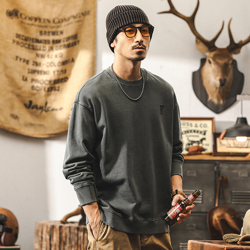 美式復古380g重磅衛衣男秋冬款寬鬆潮牌蠟染石磨水洗秋季男士上衣