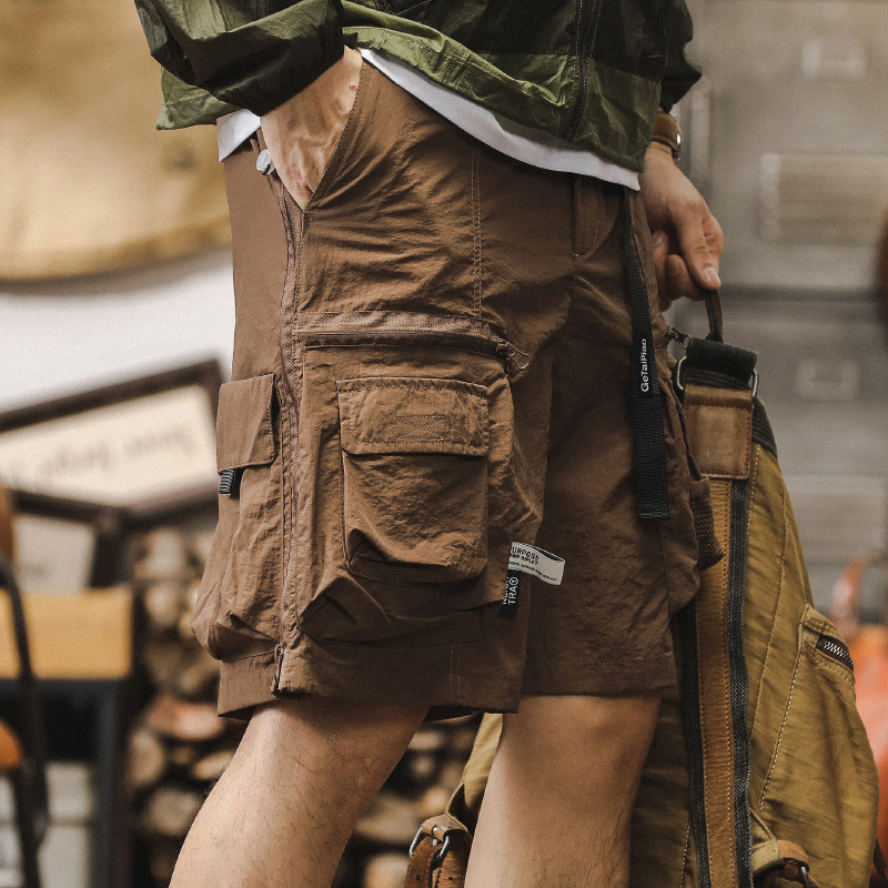 美式戶外速乾工裝短褲男夏季寬鬆機能多口袋男士休閒通勤五分褲潮